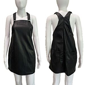 Celebrity Pink Faux Leather Overall Dress Size XS Black A-Line Pinafore Mini Y2K